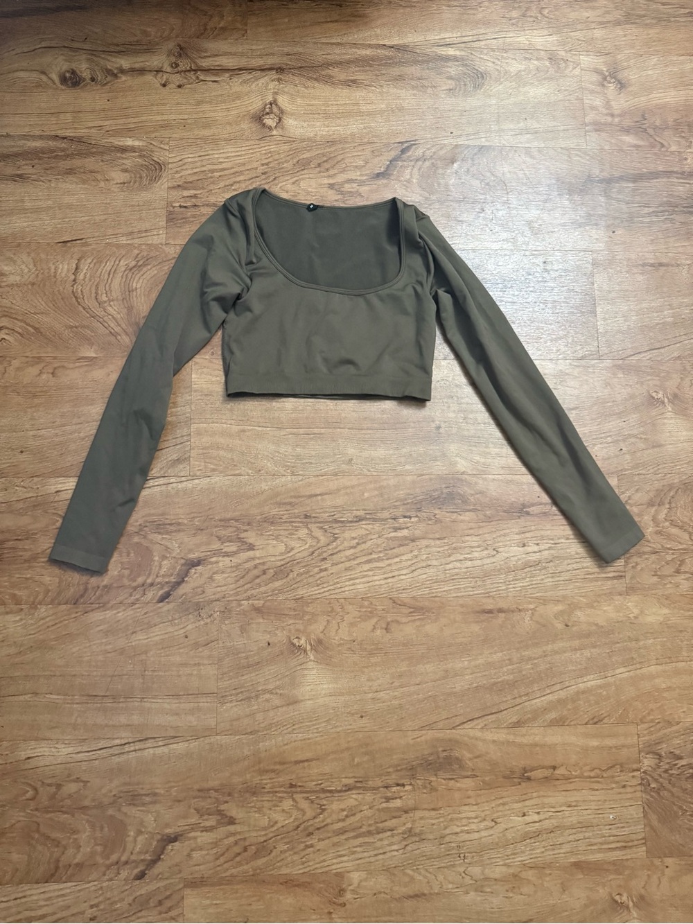 Olive Scoop Neck Long Sleeve Crop Top